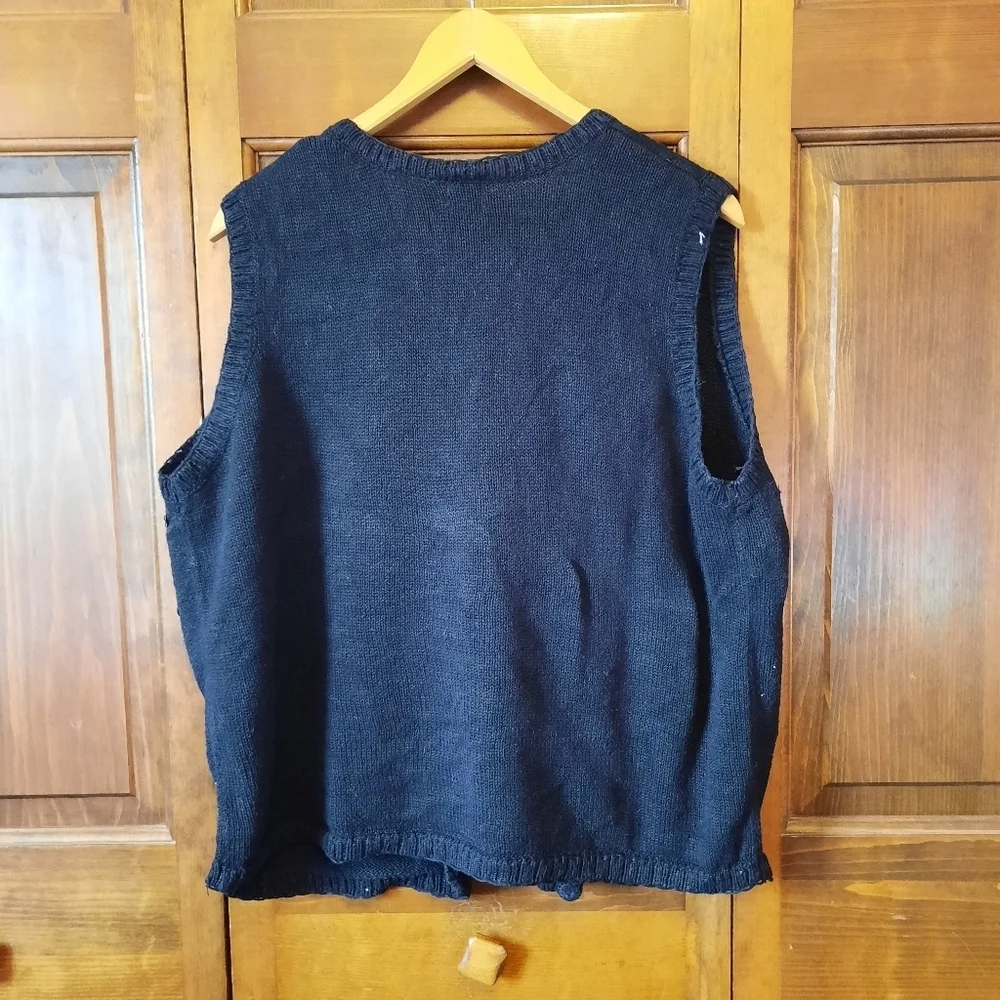 Vintage Basic Editions Black Cotton Blend Fall Leaves Knit Sweater Vest Size XL